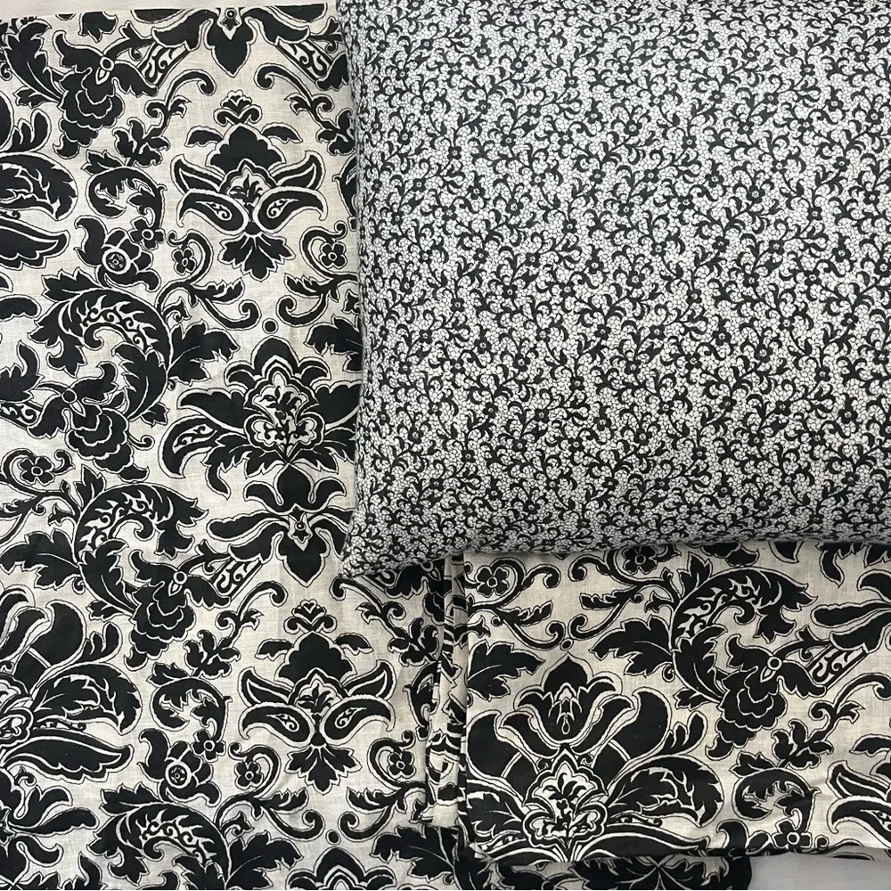 Ethan Allen, vintage 100% linen,Elegant Black and White Floral Bedding Set